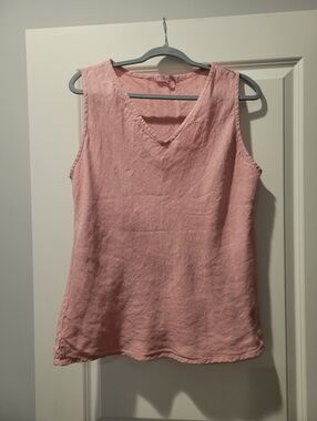 cut loose Pink V-Neck Sleeveless Linen Tank Top